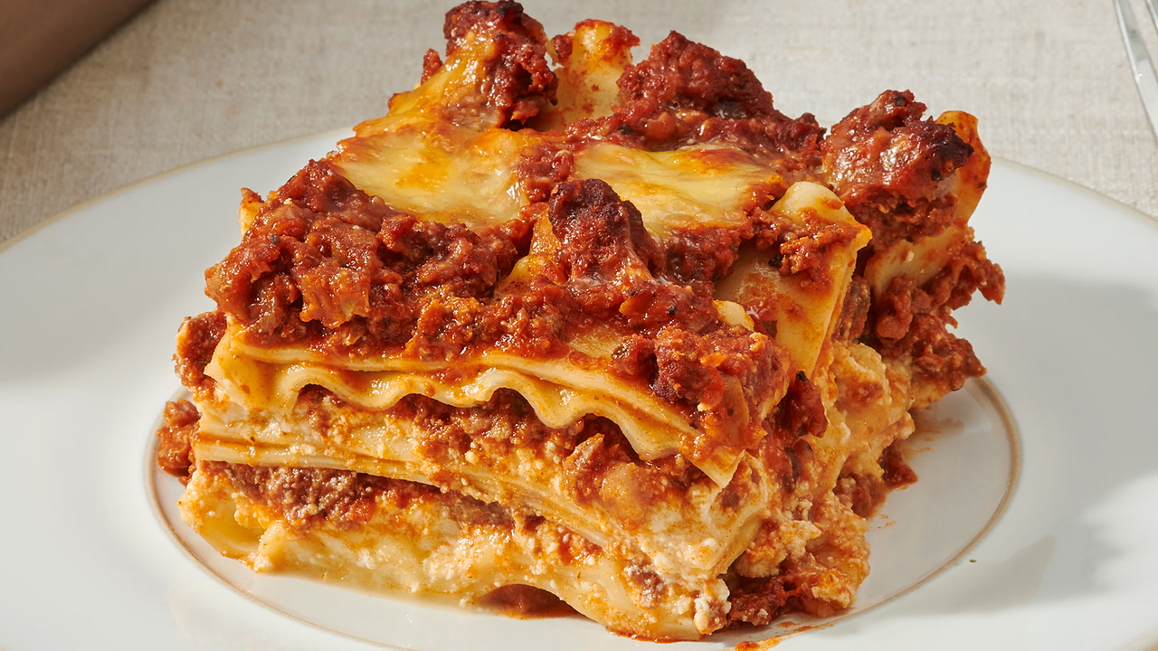 Tasty lasagna served on a plate.